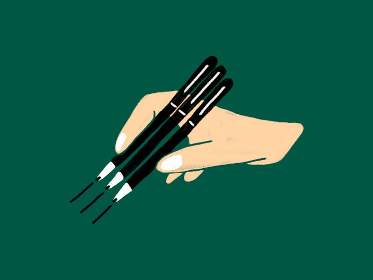 Illustration of three pens signing a contract.